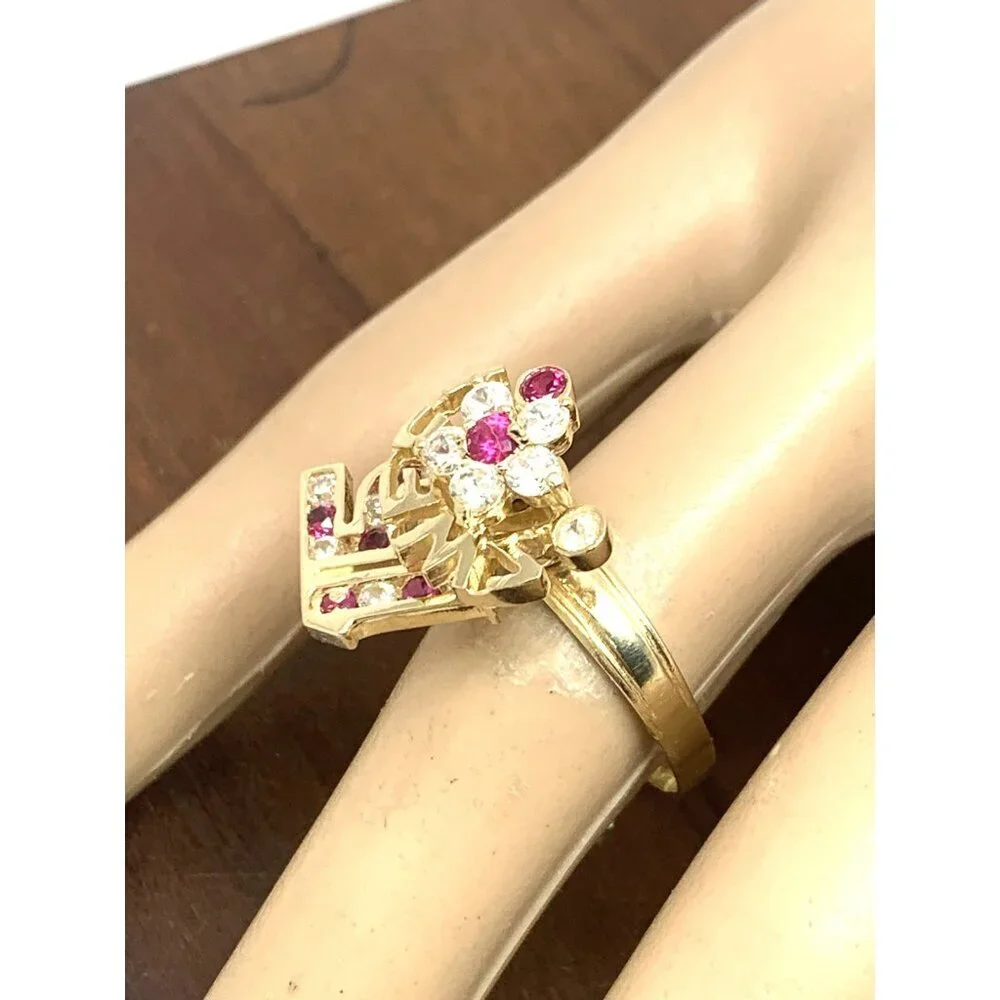 Sweet 15 Birthday Ring Gemstone 14k Yellow Gold Estate Jewelry Women's Size 6.5